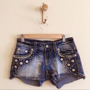 Miss Me Embellished Mini Shorts Bling Embroidery